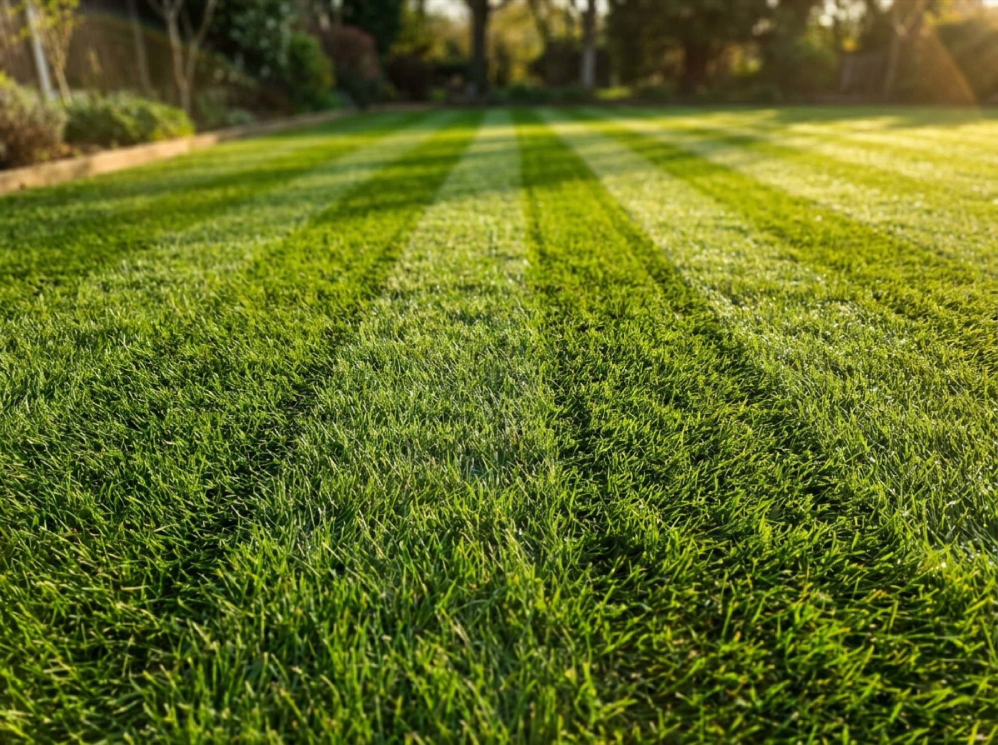 A lawn cut and edged to a clean, even finish